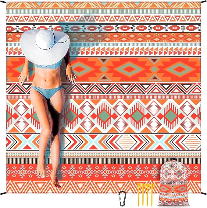 HIHOHO Beach Blanket Waterproof Sandproof Extra Large Beach Mat 79" X 83"/120"x108"for 1-8 Adults Quick Drying Durable Outdoor Picnic Mat for Beach Travel Camping Hiking