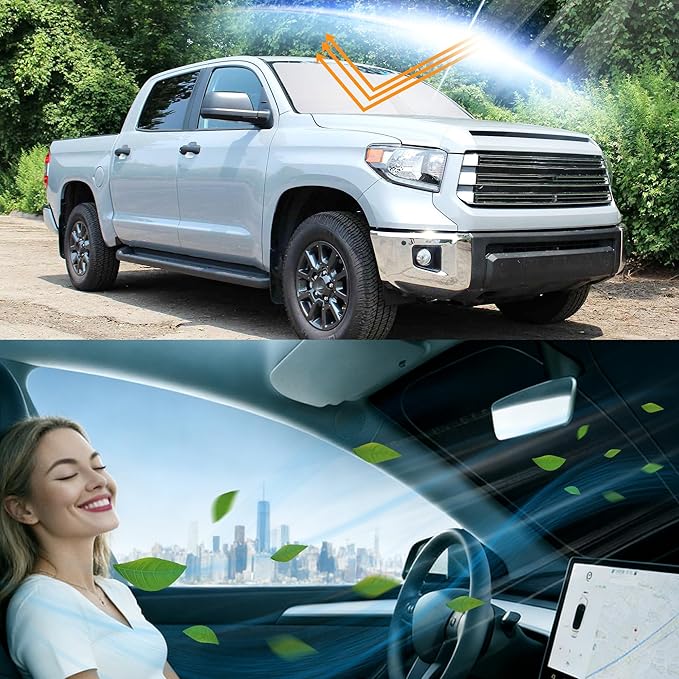 Windshield Sun Shade Accessories Compatible with 2007 2008 2009 2010-2026 Tundra for Toyota Foldable Sunshade Sun Visor Blocks UV