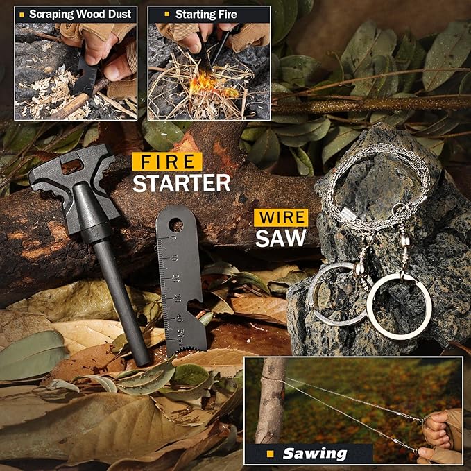 Survival Kit 14 in 1, Survival Gear and Equipment, Gifts for Men Dad Husband Him Fathers Day, Outdoor Fishing Hunting Camping Anniversary Birthday Gift Ideas for Boyfriend