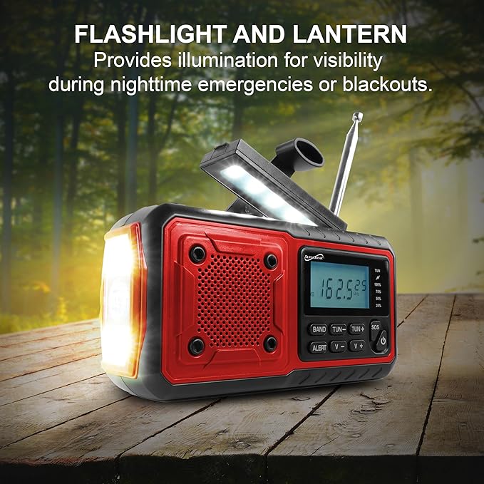 Supersonic SC-1078ERN Guardian Multi-Powered Emergency Radio, with AM/FM/NOAA Weather Alerts, Rechargeable Battery, Solar, Hand Crank, 3.5mm Headphone Jack, SOS Alarm, Flashlight & Lantern