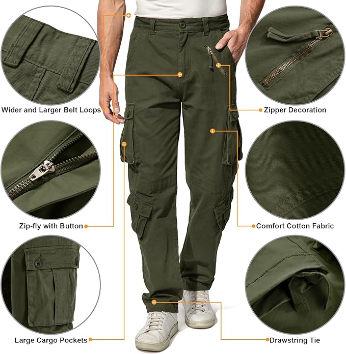Men's BDU Casual Military Pants, Tactical Wild Army Combat ACU Rip Stop Camo Cargo Work Pants Trousers with 8 Pockets