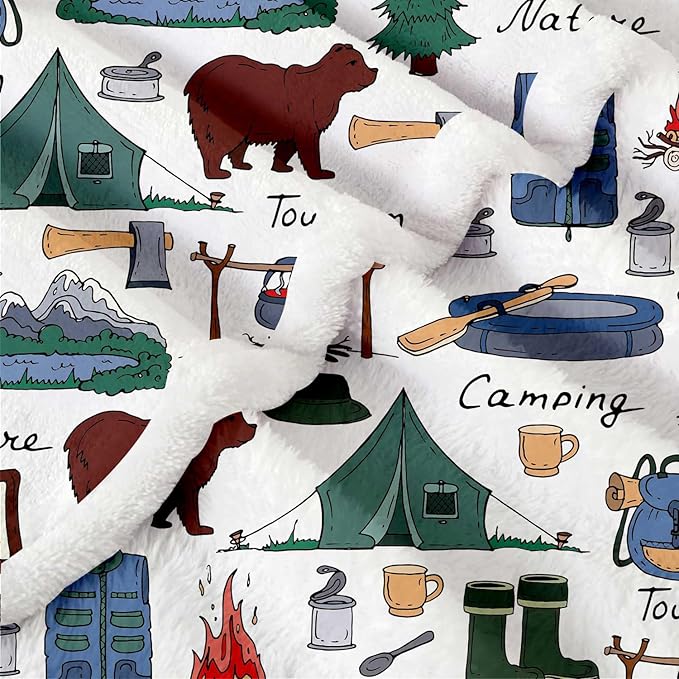 Large Fleece Travel Throw Blanket for Couch, Sofa, Camping Throw Blanket, Outdoor Super Soft and Warm Blankets, Camper Throw All Season Use, Cozy, Plush, Lightweight, 50"X60" ﻿