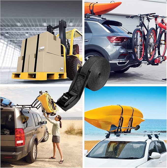WEDAMER 6 Pack Kayak Tie Down Straps 16.4Ft Cam Buckle Tie Downs Adjustable Kayak Strap for Trucks Motorcycles Boat RV, Ratchet Lashing Straps for Roof Rack Trailer Cargo Packing Securement 1" x 16.4'