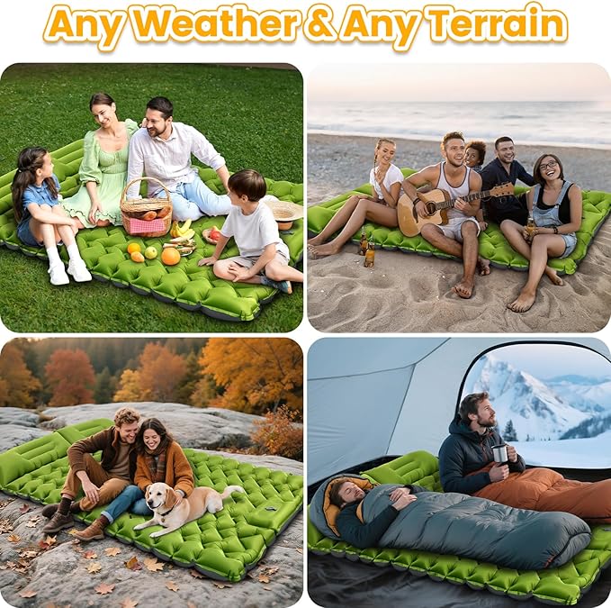 Ultralight Double Sleeping Pad for Camping, 4" Thick Inflatable Camping Mat with Built-in Foot Pump & Pillow for Backpacking, Hiking, Travel, Tent, Car
