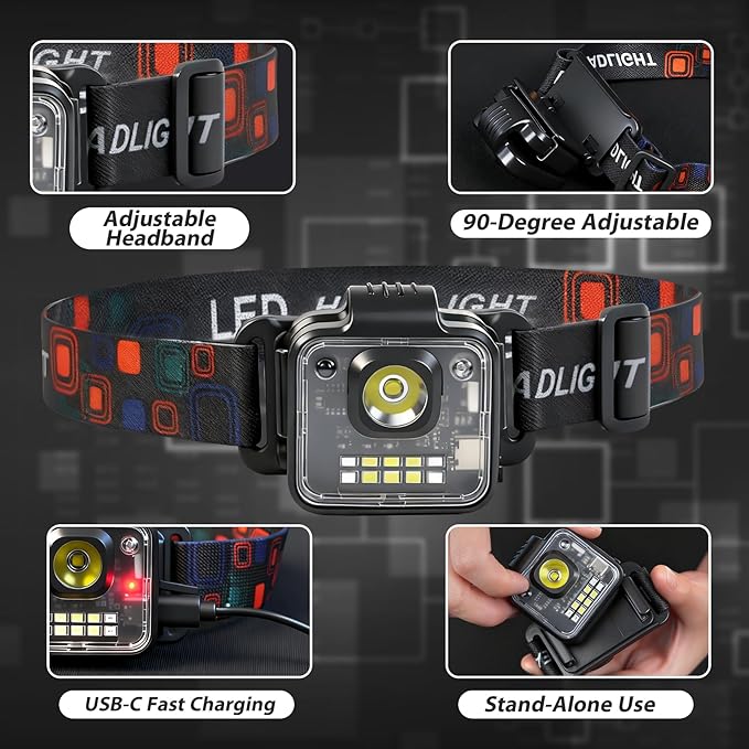 Headlamp Rechargeable 4Pack, 3000 Lumen Ultra-Light Bright Headlamp Flashlight, Clip-on Detachable Portable LED headlamp, 5 Mode Rechargeable Headlamps for Outdoor Camping Fishing