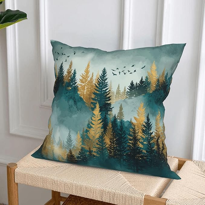 Green Mountain Throw Pillow Covers 18 X 18 Inch Set of 4 Decorative Cushion Cover Home Decor for Sofa Chair Couch Bedroom Living Room