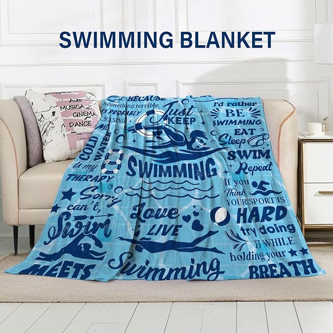 Swim Gifts for Swimmers, Swimming Blanket Gifts for Coach Gifts, Swim Team Gift, Just Keep Swimming, 80" x 60" Swimmer Blanket Christmas Birthday Gift for Men