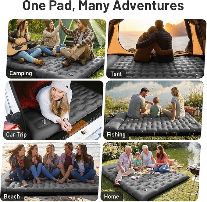 KASBAH Double Inflatable Camping Sleeping Pad,Thick 6 inch 2 Person Ultralight Sleeping Mat with Built-in Foot Pump and Pillow,Camping Essentials for Hiking,Backpacking,Traveling, Tent