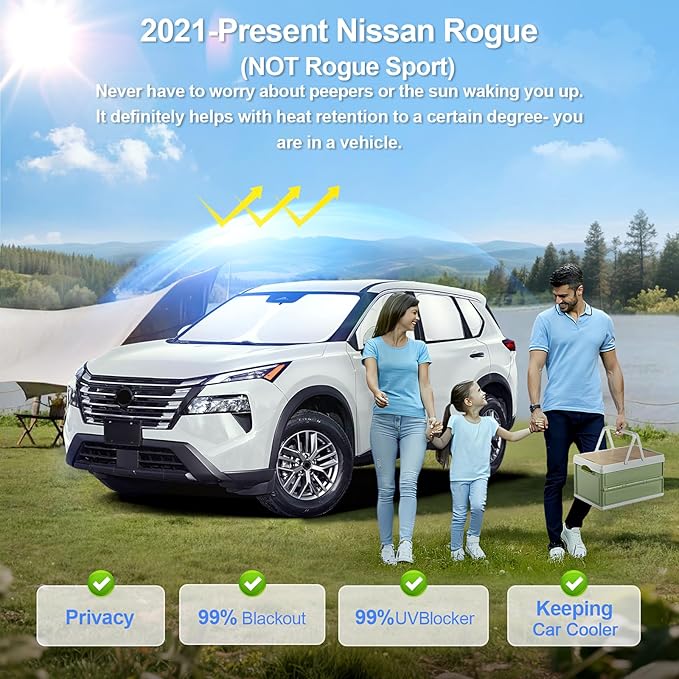 8pcs Car Window Shades for Nissan Rogue 2021-Present Accessories,Windshield Side Rear Full Sunshade,Sun Visor UV Blocking, Privacy Protection and Blackout for Camping Outdoor(Not Rogue Sport)