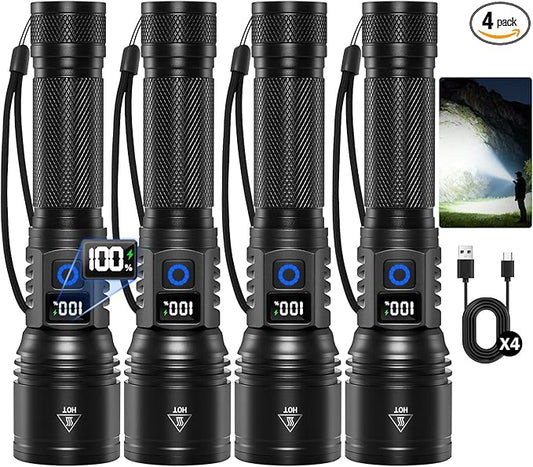 Rechargeable Flashlights High Lumens, 4Pack Super Bright Flashlight Rechargeable, LED Flashlight Powerful, Handheld Tactical Flash Lights for Home Emergencies Camping Essentials, Gifts for Men