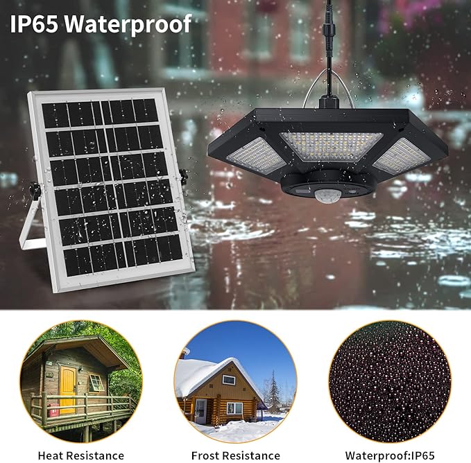 Aqonsie Solar Shed Light Indoor Outdoor 180LED Dual Head Solar Powered Pandent Daytime Work Lights with 5 Lighting Modes & 3 Timers, Solar Indoor Lights Motion Sensor with Remote for Shed Barn Garage