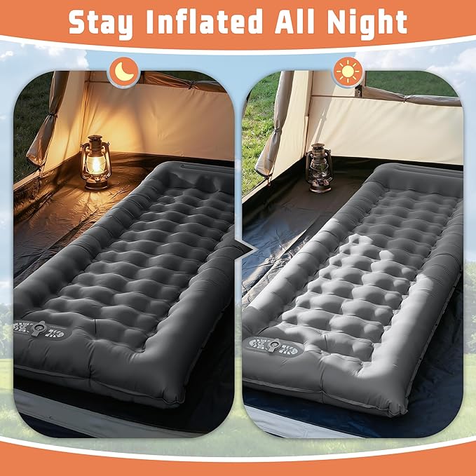 Sleeping Pad, 6.3 Inch Thick Air Mattress for Outdoor Camping, Backpacking, Hiking, Road Trips, Tent Sleep & Car Travel Comfort
