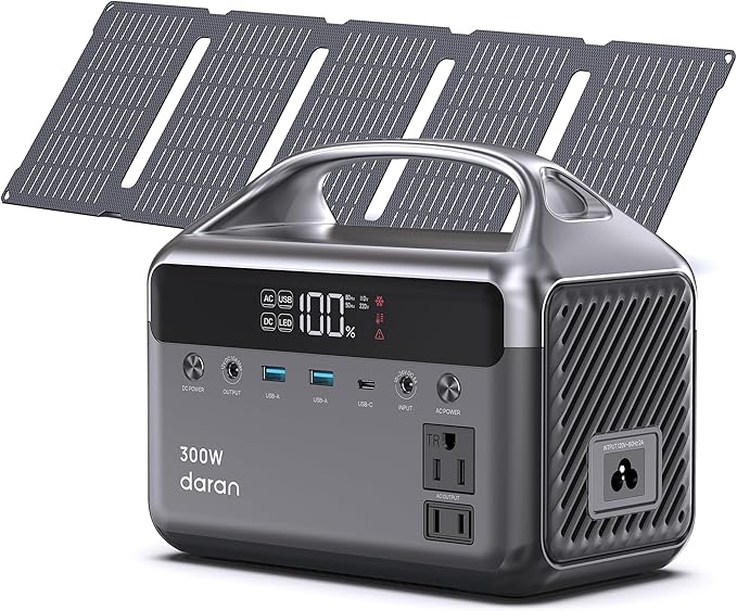 Portable Power Station 300W, 192Wh LiFePO4 Battery Solar Generator with Solar Panel & AC Outlets 110V/ 600W Surge, Power Bank Fast Charging for Camping Essentials/Home/Power Outage/Hurricane Emergency
