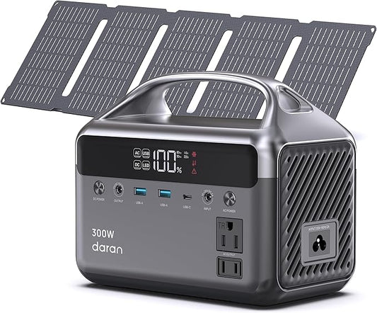 Portable Power Station 300W, 192Wh LiFePO4 Battery Solar Generator with Solar Panel & AC Outlets 110V/ 600W Surge, Power Bank Fast Charging for Camping Essentials/Home/Power Outage/Hurricane Emergency