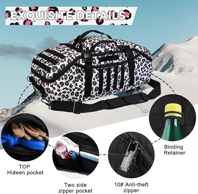 Hannibal Tactical 65L Large Duffle Bag, 3-in-1 Tactical Backpack MOLLE Pack for Sports, Gym, Outdoor, Leopard