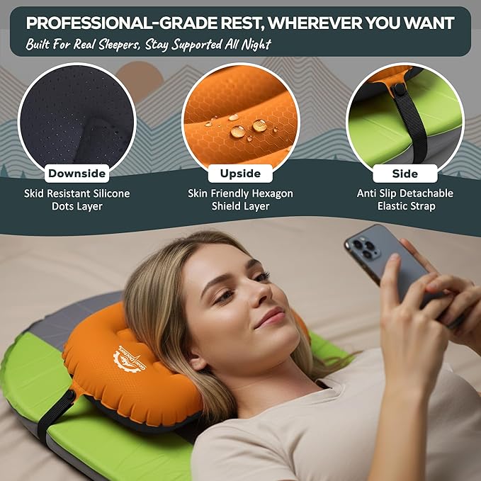 Gear Doctors 3.5oz Compact Ultralight Inflatable Camping Pillow —Inflatable Camp Pillow —Backpacking Pillows Ultralight—Camping Pillows for Sleeping, Hiking, Travel, Beach, Office, Neck, Lumper [Teal]