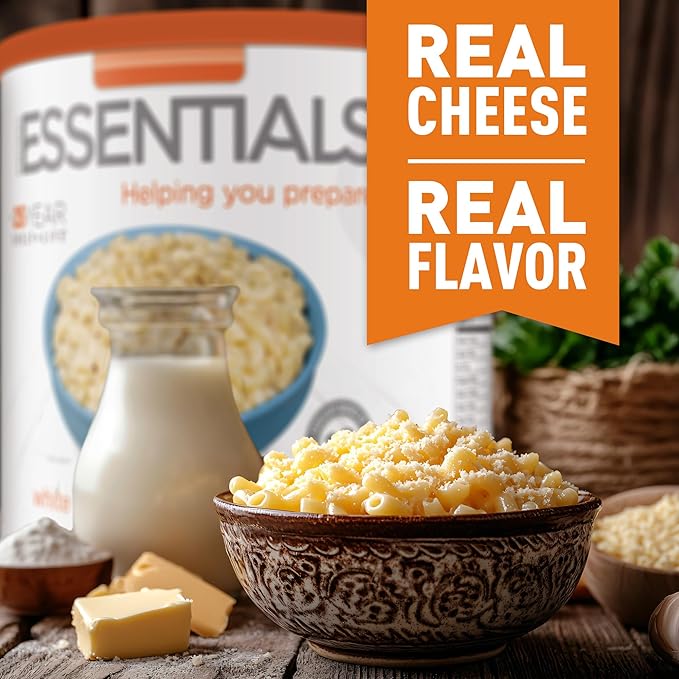 Emergency Essentials Freeze Dried White Cheddar Mac & Cheese, Large #10 Can, Bulk Food, Easy Dinner, 25-Year Shelf Life