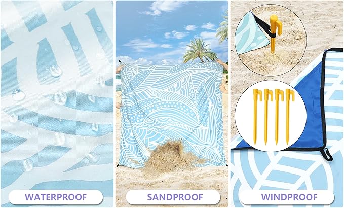 HIHOHO Beach Blanket Waterproof Sandproof Extra Large Beach Mat 79" X 83"/120"x108"for 1-8 Adults Quick Drying Durable Outdoor Picnic Mat for Beach Travel Camping Hiking