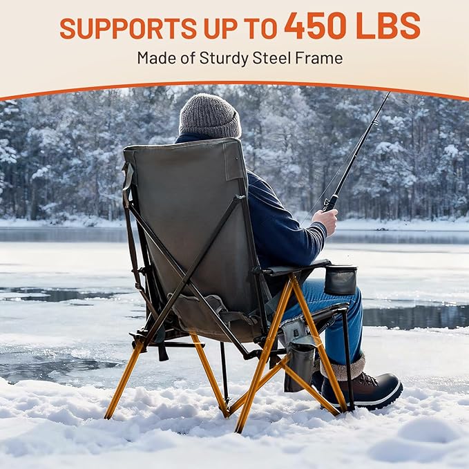 TIMBER RIDGE Oversized Heated Camping Chair with Lumbar Support, Portable Folding Chair Heavy Duty for Adults Supports 450 LBS for Outdoor Camping, Lawn, with High Back (Power Bank not Included)