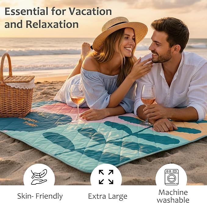 Exclusivo Mezcla Waterproof Picnic Blankets 60x80 Inch, 3 Layer Extra Large, Sandproof and Foldable Outdoor Blanket for Beach Camping, Park and Travel