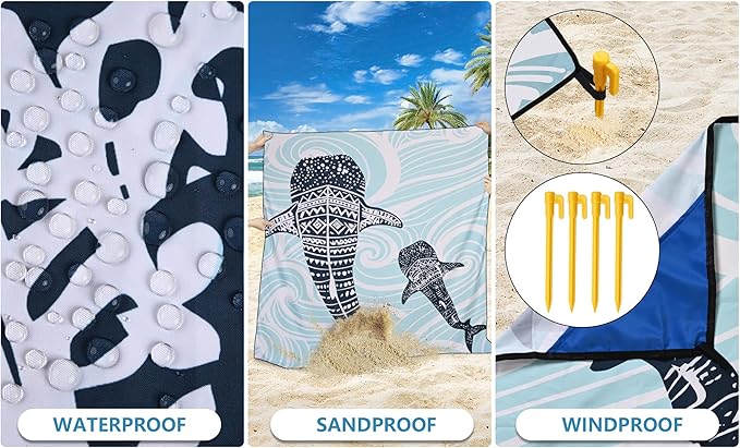 HIHOHO Beach Blanket Waterproof Sandproof Extra Large Beach Mat 79" X 83"/120"x108"for 1-8 Adults Quick Drying Durable Outdoor Picnic Mat for Beach Travel Camping Hiking