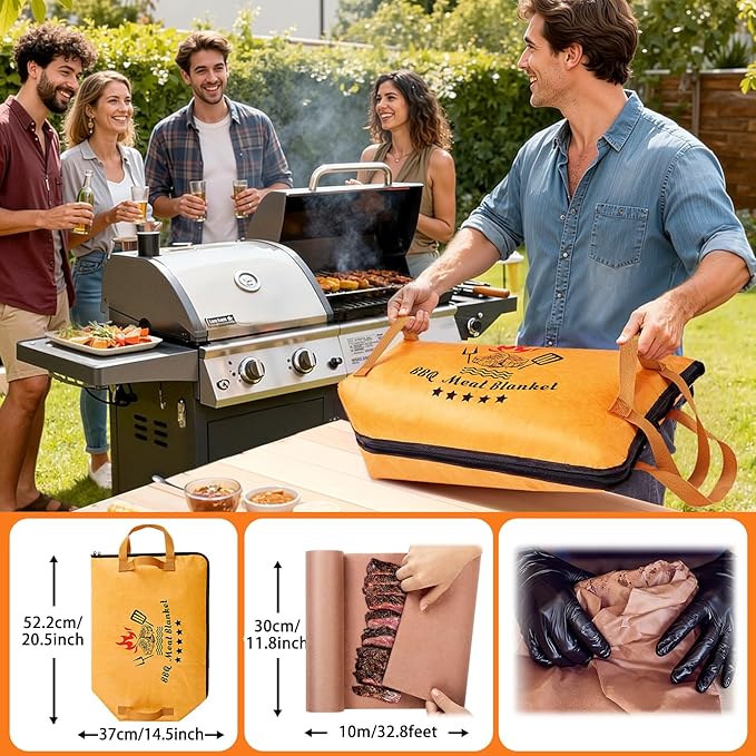 21in BBQ Blanket for Resting Meat with Butcher Paper Roll, Insulated Bag for Turkey/Beef/Brisket/Pork Shoulder, Kitchen/Party/Picnic/Camping Accessories, Anniversary Birthday Gift for Men