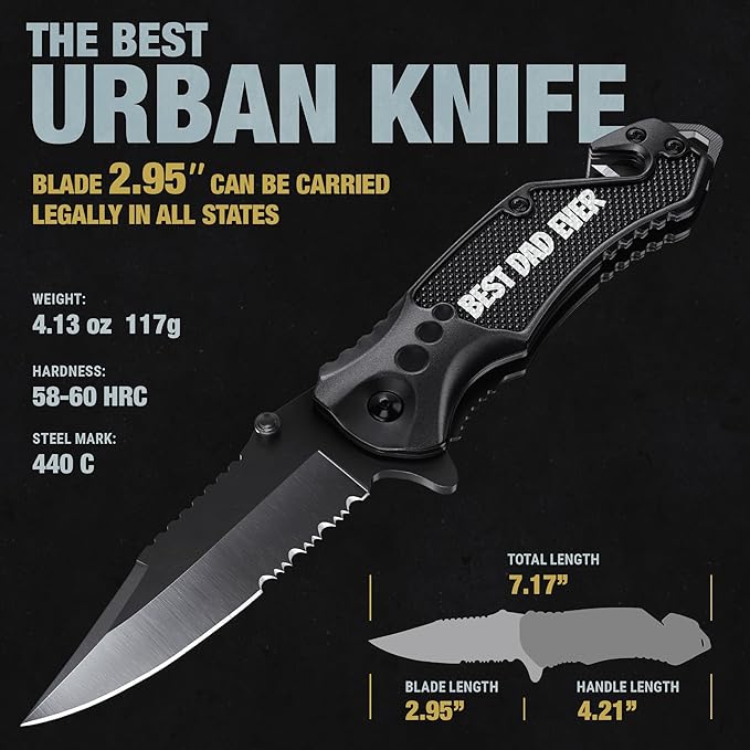 GOOD WORKER Legal Pocket Knife with 2.95” Serrated Blade, Glass Breaker, Seat Belt Cutter - EDC Sharp Folding Knives with Portable Clip - Small Tool for Tactical Camping Survival Hiking - Gifts for Men, Women