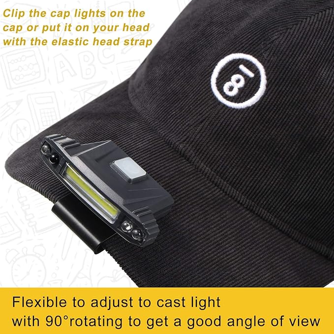 Mudder 2 Pieces Ultra Bright Mini LED Clip on Cap Light USB Rechargeable Hat Visor Waterproof Cap Light Flashlight Headlamp for Fishing Camping Running Hard Hats Helmets, 4 Modes