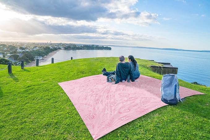 WEKAPO Beach Blanket Waterproof Sandproof Oversized, Extra Large Beach Mat Sand Free, Lightweight & Compact Sand Free Mat with 5 Stakes & 4 Corner Pockets