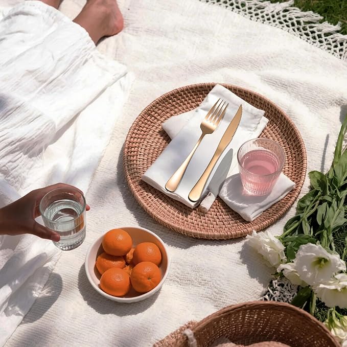 Travel Utensils with Case, Portable Silverware Set Stainless Steel Lunch Box Travel Cutlery Set for Work, Camping, Picnic, Hiking, Office (Rose Gold)