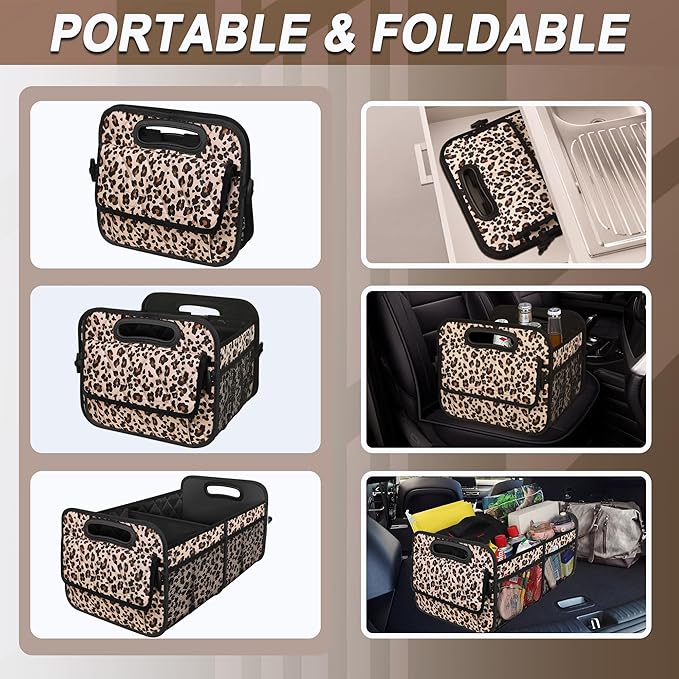 Deosk Trunk Organizer for SUV, Car Organizers and Storage with 6 Pocket, Car Accessories for Women/Men - Large, Leopard Print