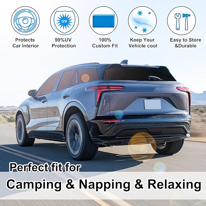 8PCS Windshield Sun Shade Custom Fit for 2024 2025 2026 Chevrolet Chevy Blazer EV Accessories Foldable Sunshade Side Rear Window Shade Cover Full Set Privacy Protection Keeps Car Cool