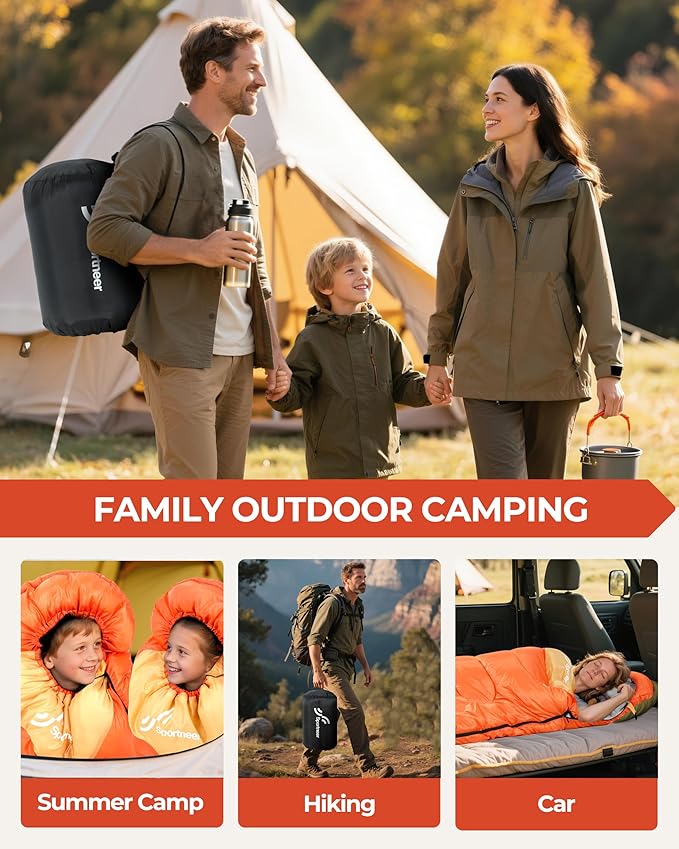 Sportneer Sleeping Bag for Adults & Kids, Cold Weather & Warm Waterproof Camping Sleeping Bag, Compact Portable for Camping Hiking & Travel