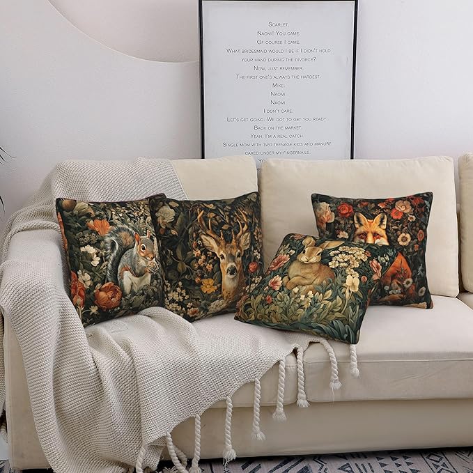 Vintage Animals Throw Pillow Covers 18 X 18 Inch Set of 4 Decorative Cushion Cover Home Decor for Sofa Chair Couch Bedroom Living Room