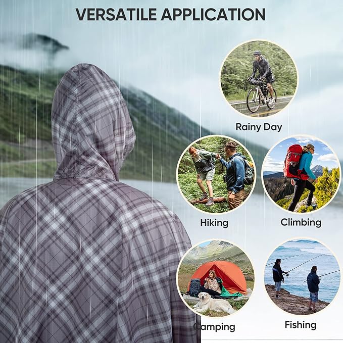 PTEROMY 3-in-1 Hooded Rain Poncho for Adult with Pocket, Waterproof Lightweight Unisex Raincoat for Hiking Camping Emergency