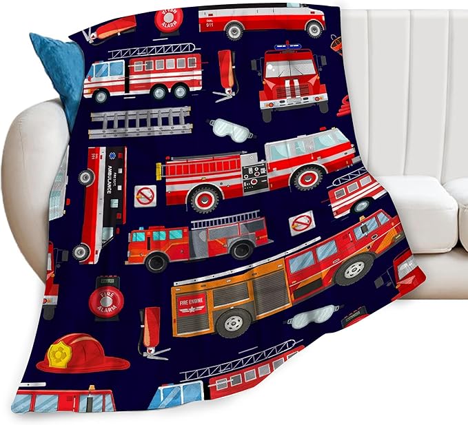 Fire Truck Blanket Soft Cozy Truck Plush Throw Blanket Warm Firefighter Car Flannel Fleece Bedding Stuff Decor Blanket Gifts for Lover Teens Kids Girls Boys Women Adults Bed Travel 50"x60"