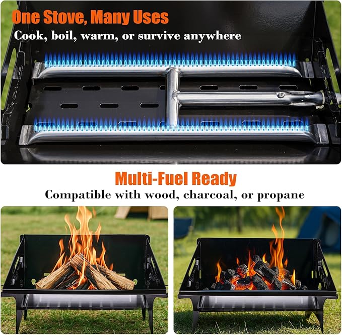 QuliMetal Portable Camping Grill – Foldable Charcoal/Gas Grill with Carry Bag | Heavy-Duty Backpacking BBQ & Fire Pit Grill for Outdoor Cooking, Camping, Tailgating, Patio & Backyard