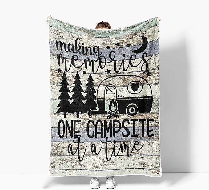 RV Blanket, Camping Blanket, Camper Accessories, Camping Decor for Camper, Camping Lovers Gift Ideas for Men Woman, Super Soft Fleece Blankets Gifts for Bed, 50"x60"