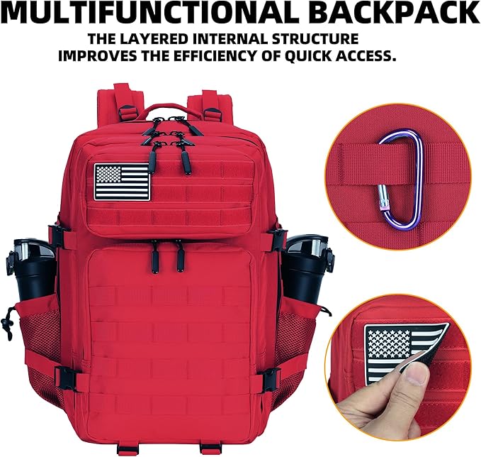 Lovelinks21 45L Tactical Assault Backpack 3 day assault pack with Molle Waterproof backpack Rucksack for Tactical Backpacks (Red)