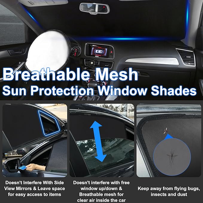 3PCS Car Window Shades Front Windshield Sun Shade Foldable Window Shade Custom Fit for 2013-2018 Nissan Altima Sedan Accessories Car Shades for Front Windows Anti-UV Rays Block Heat