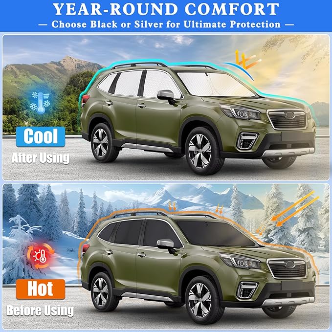 ZATOTOO Car Window Shades for 2019-2024 Forester Sun Shade for Side Window Front Rear Windshield Triangular Window Shade Full Privacy UV Rays Sun Blocker Heat Insulation for Camp Nap Long Time Parking