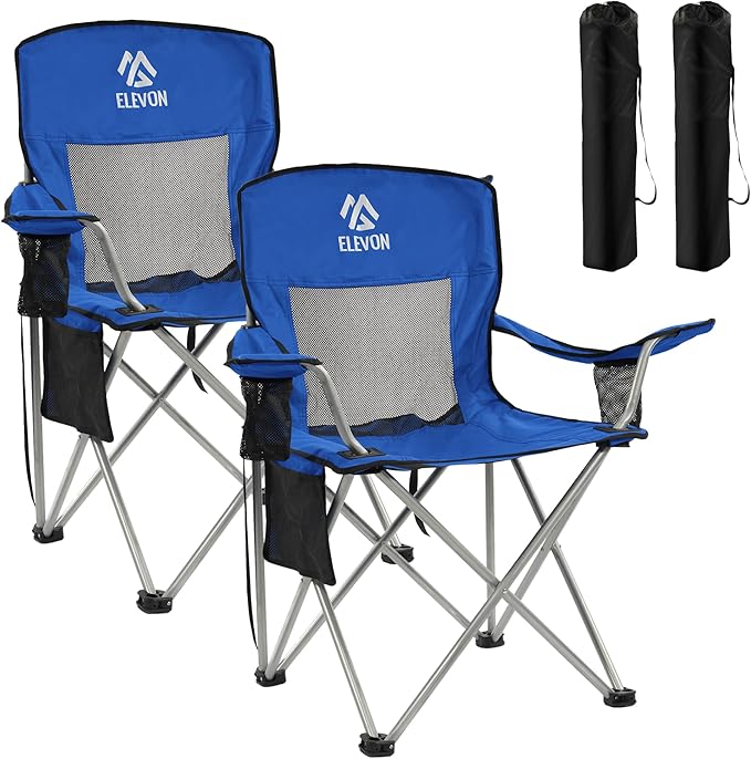 Elevon Camping Chair, Portable Folding Outdoor Chair with Arms, Cup Holder and Carry Bag
