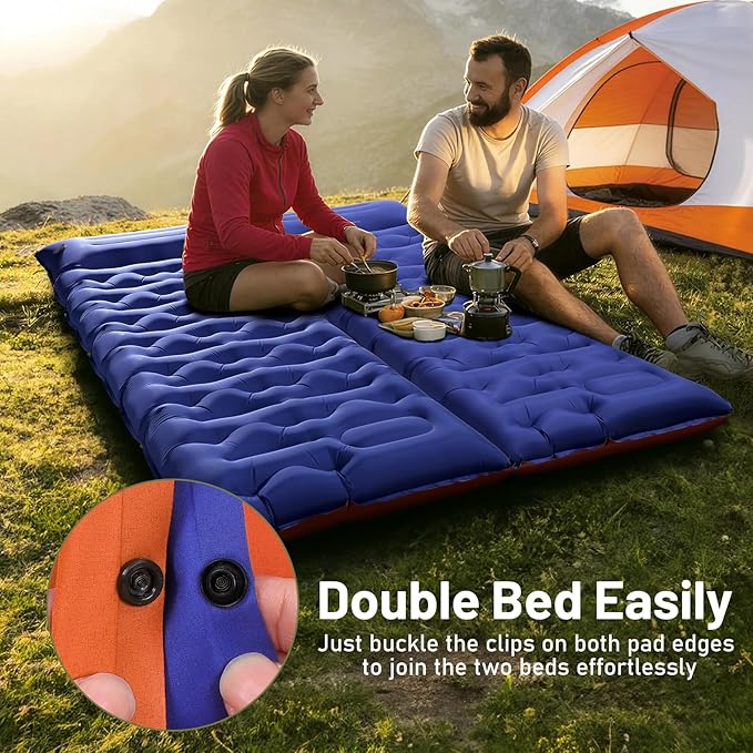KASBAH Camping Sleeping Pad,Extra Wide 6 inch Thick Inflatable Sleeping Pads with Built-in Foot Pump and Pillow,Ultralight Camping Mat Gear for Outdoor Hiking,Camping
