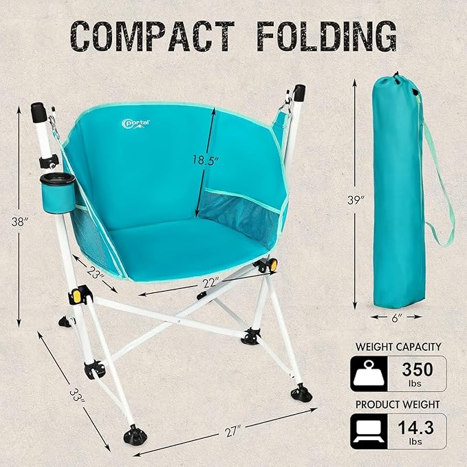 Portal Hammock Camping Chair Folding Rocking Chair Portable Swinging Chair with Cup Holder for Outdoor Lawn Backyard Patio Car Camp Sports Concerts,Support 350 lbs Blue, 2 Pack