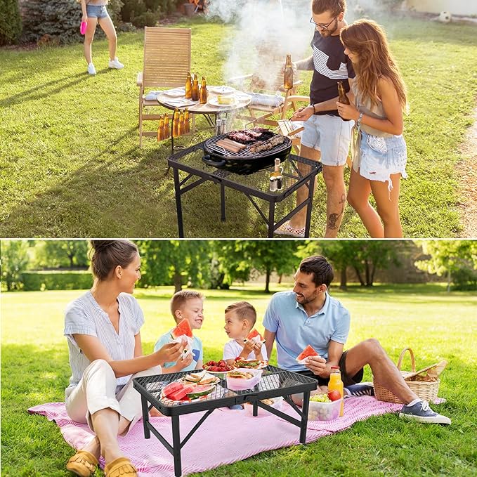 WildFinder Folding Table, 2x1.3 FT Camping Table with Mesh Desktop,Folding Grill Table with Mesh Bag,Portable Outdoor for Picnic,Camping,BBQ,Beach(Black)