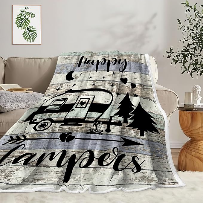 Camping Blanket, RV Blanket, Camper Accessories, Camping Decor for Camper, Camper Blanket for Women Men Kids Adults, RV Throw Blankets Gift for Camping Lovers, 50X60IN