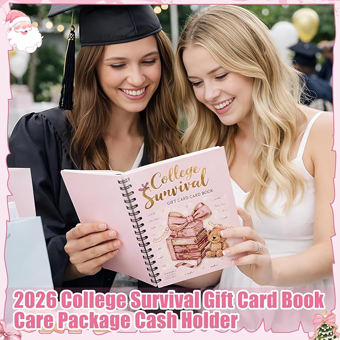 Zhanmai College Gift Card Book 7 x 5 Inch Graduation Gift Card Book 2026 College Survival Booklet Organizer Leaving Home High University School Birthday Care Package Cash Holder(Pink Bow)