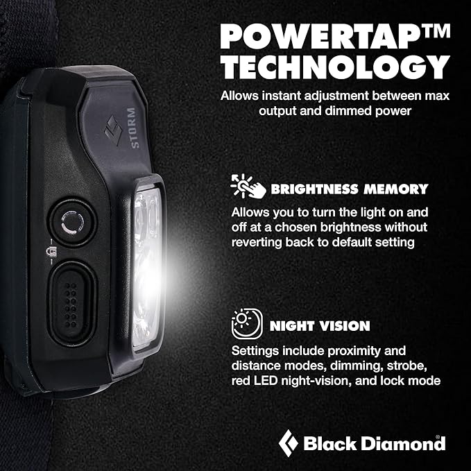 BLACK DIAMOND Storm 450 Headlamp | 450 Lumens Brightness | Waterproof & Dimmable | 3X AAA Battery Operated (Included | Camping, Hiking, Running | Ops Black