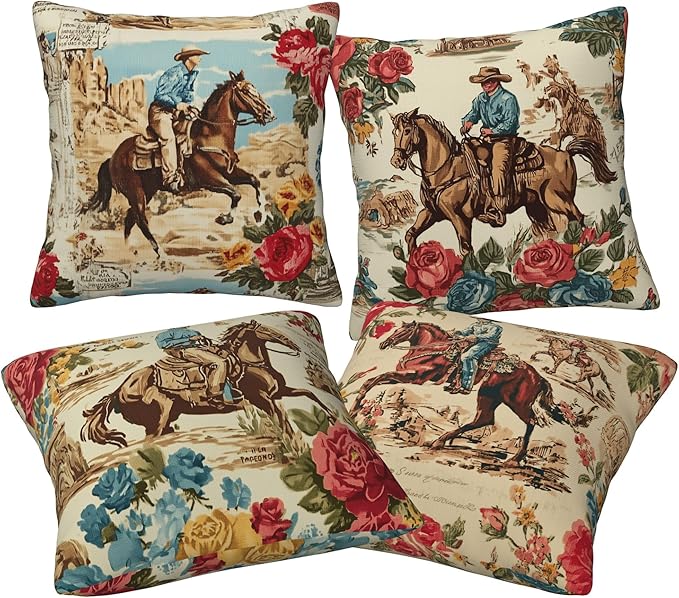 Western Horse Throw Pillow Covers 18 X 18 Inch Set of 4 Decorative Cushion Cover Home Decor for Sofa Chair Couch Bedroom Living Room