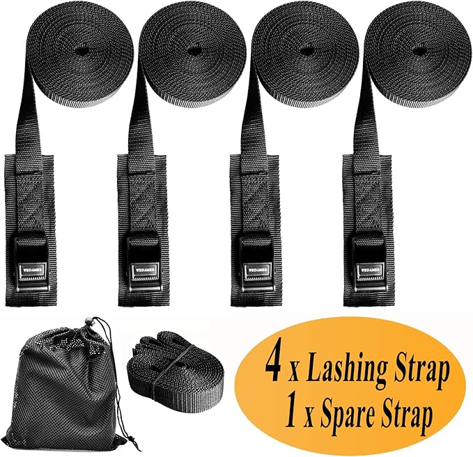 WEDAMER 4-Pack Kayak Tie Down Straps Heavy Duty Cam Buckle Tie Downs Adjustable for Trucks Motorcycles Boat RV - Ratchet Lashing Straps with Storage Bag, Roof Rack Trailer Cargo Securement 1" x16.4ft